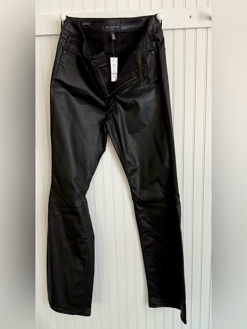 White House Black Market Shiny Black Faux Leather Jeans Size 12